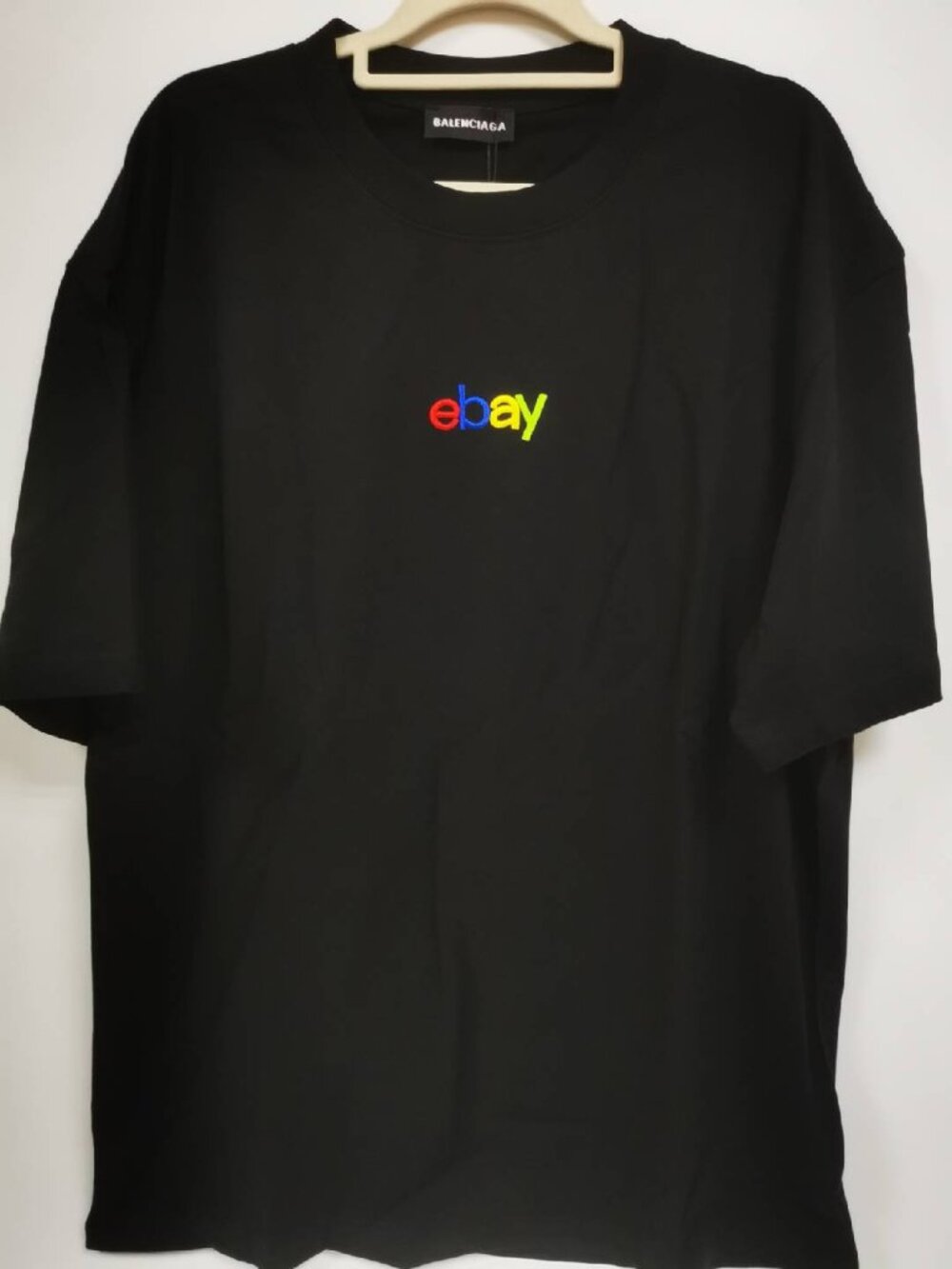 BALENCIAGA Short‑sleeve T‑shirt Rainbow Letter Print Black Unisex Top